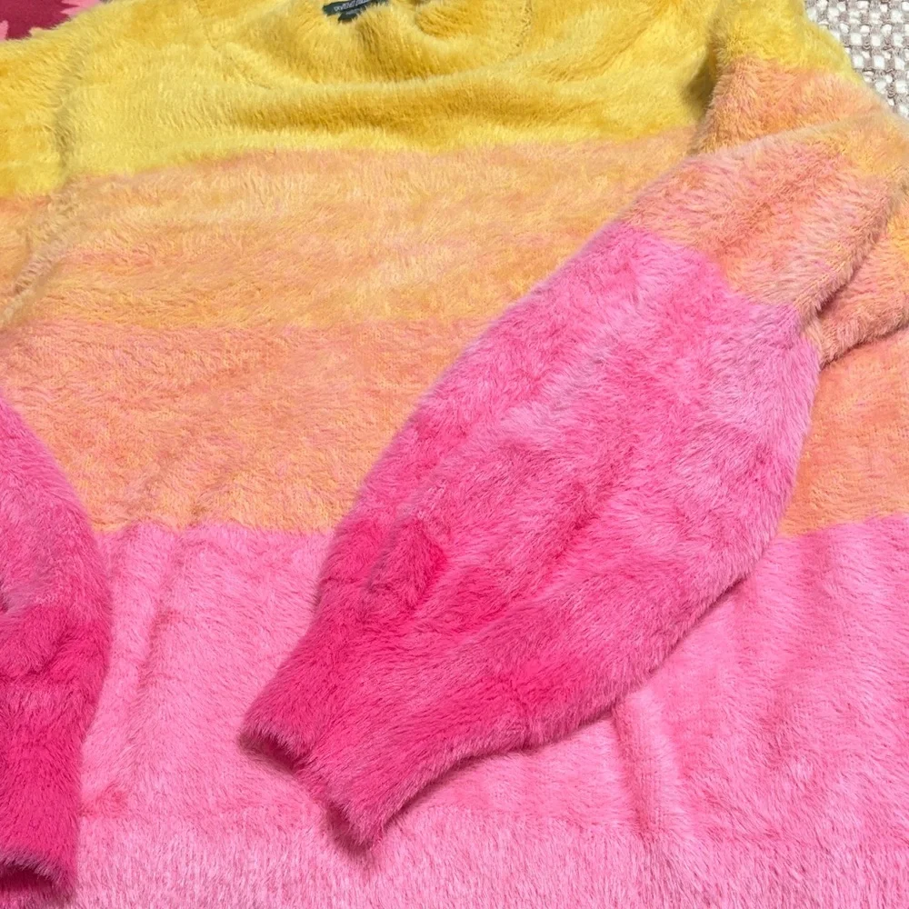 Wild Fable Fuzzy Striped Sweater in Yellow, Pink, and Orange - Picture 3 of 5